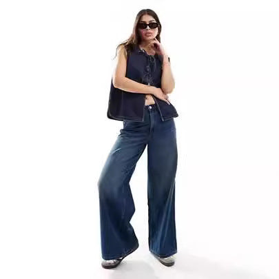 Damen Denim Bustier-Weste mit Schnürung Drune