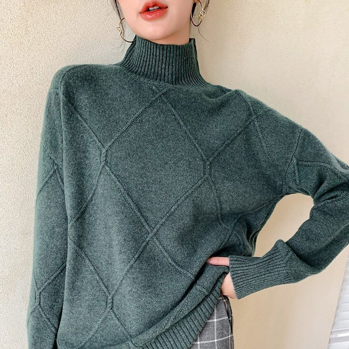 Damen Strickpullover mit hohem Kragen und Rautenmuster Drune