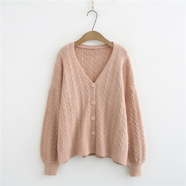Damen Strickjacke mit strukturiertem Zopfmuster und voluminösen Ärmeln Drune