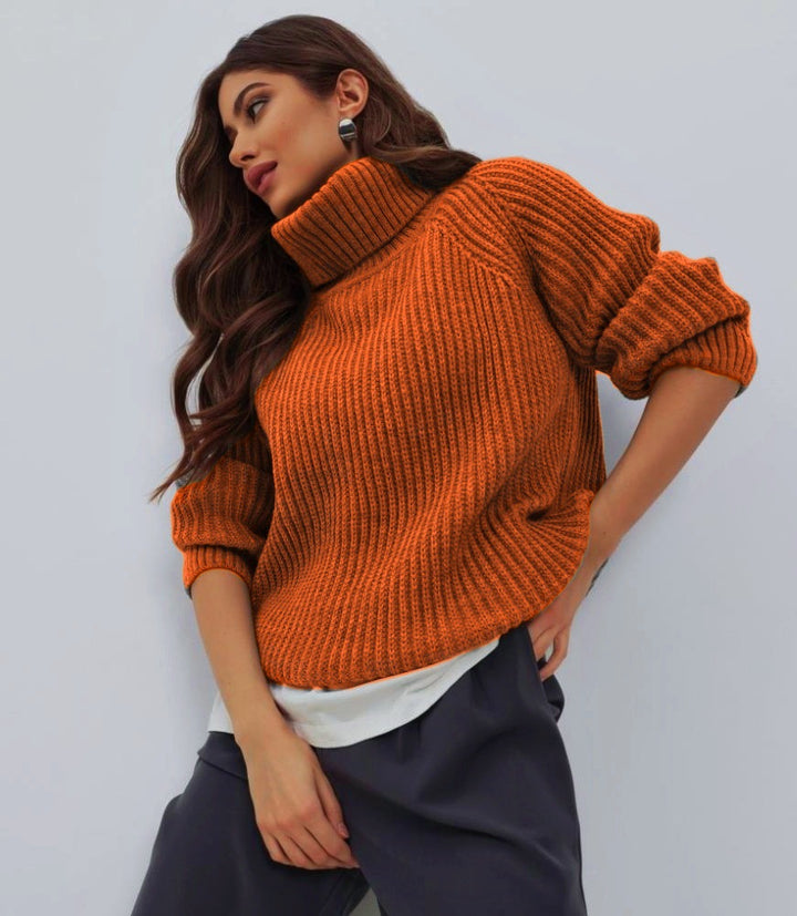 Damen Strickpullover mit hohem Kragen und Wabenstruktur Drune