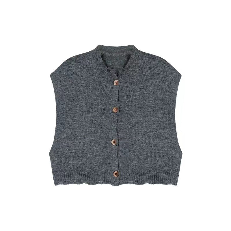 Damen cropped Strickjacke mit geschlitztem Saum und Holzknopfdetails Drune