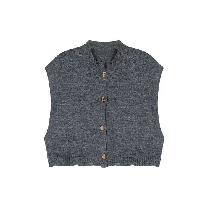 Damen cropped Strickjacke mit geschlitztem Saum und Holzknopfdetails Drune