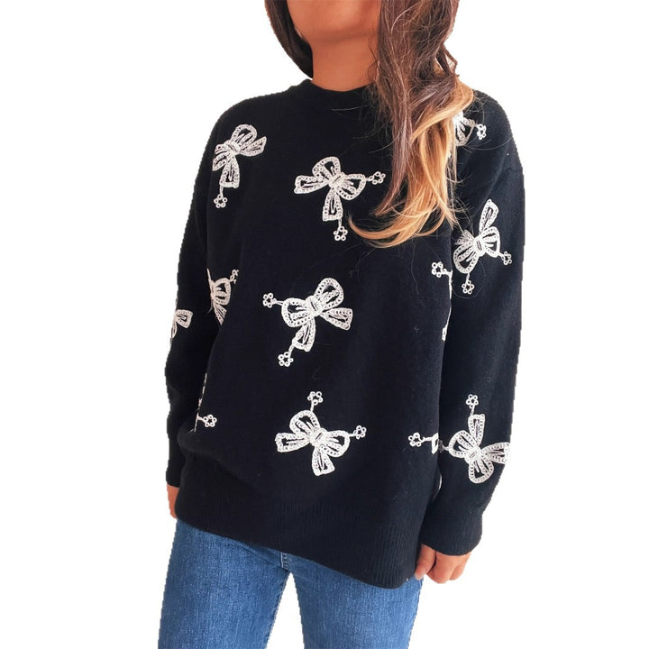 Damen Pullover mit verspieltem Schleifenmotiv und lässigem Schnitt Drune