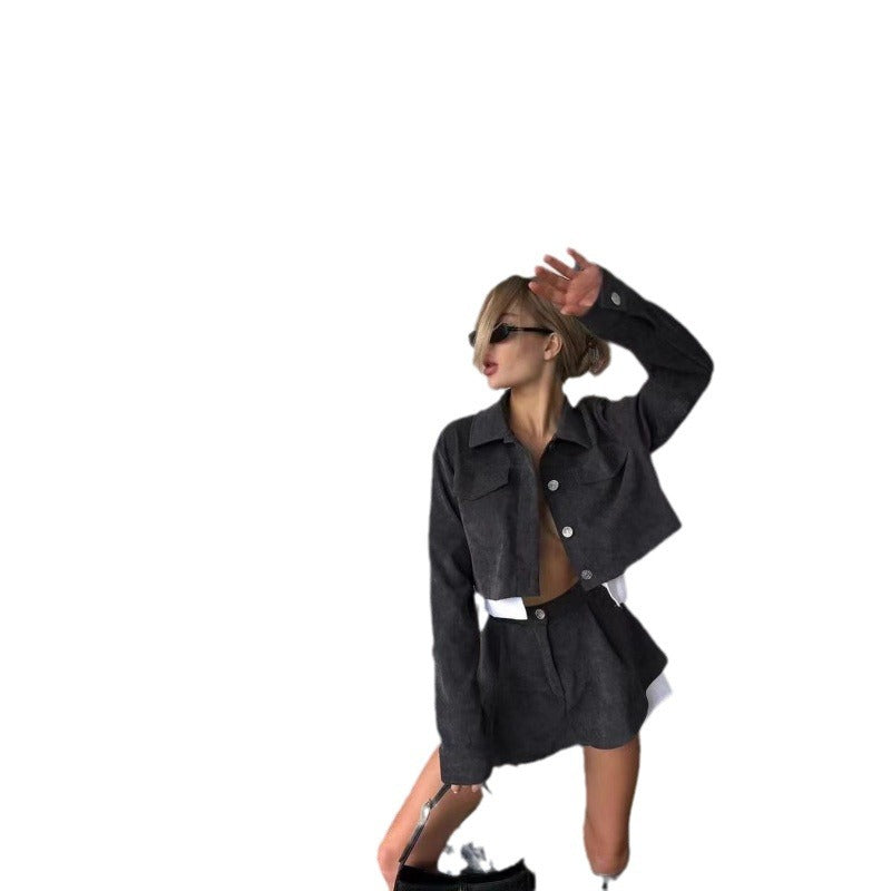 Damen Modisches Denim Set mit cropped Jacke und Rock Drune