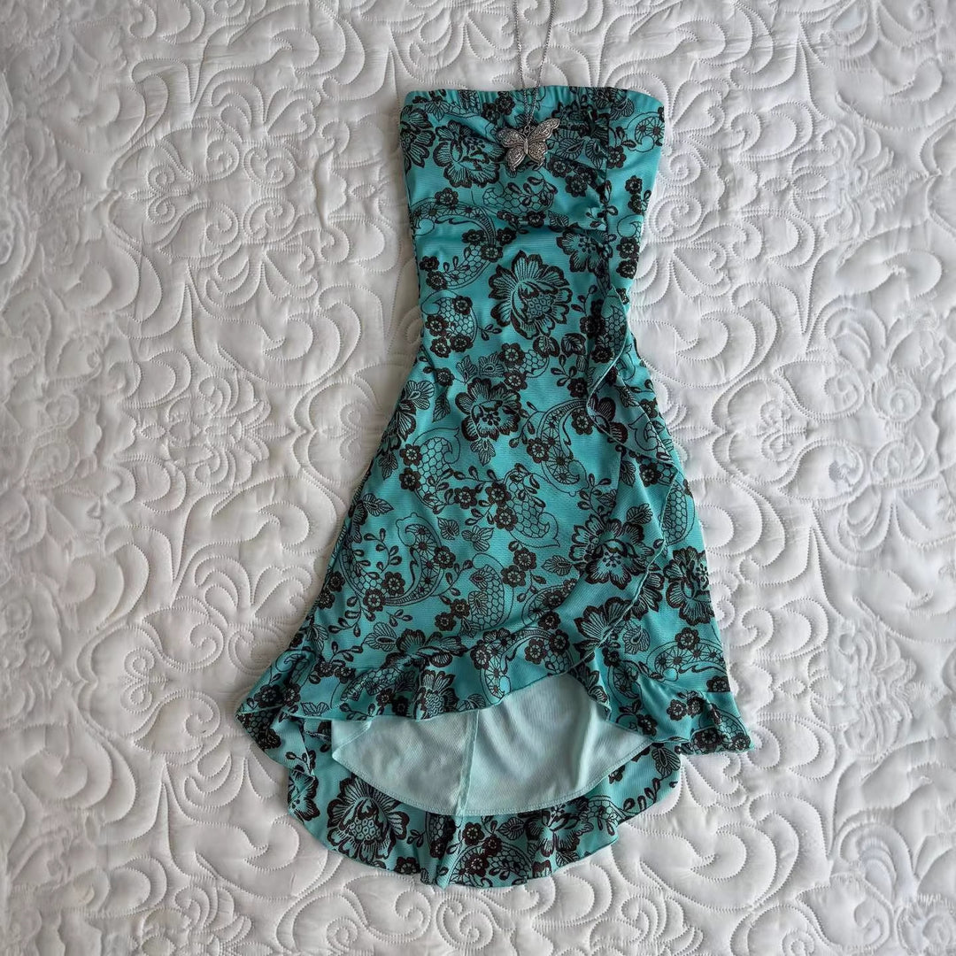 Damen Elegantes bodenlanges Kleid mit floralen Mustern Drune