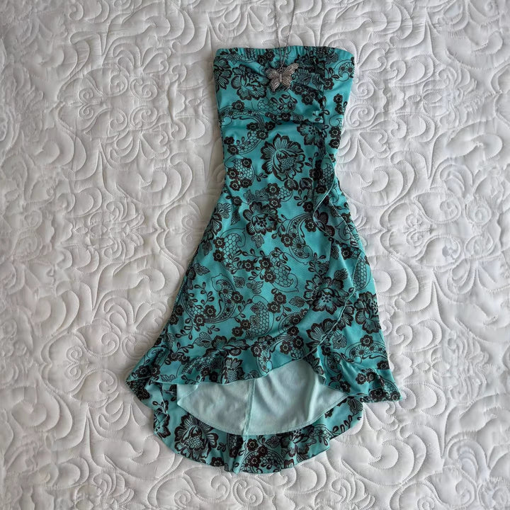 Damen Elegantes bodenlanges Kleid mit floralen Mustern Drune
