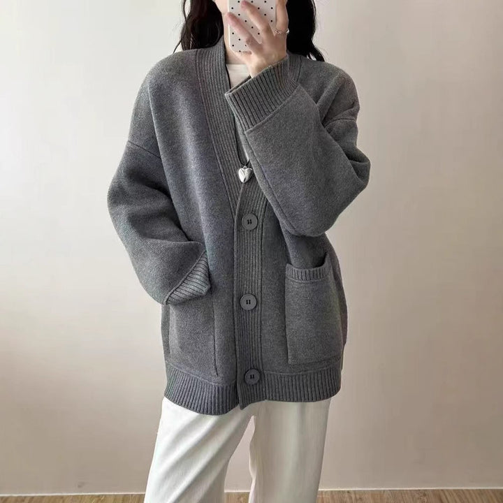 Damen lässiger Strickcardigan mit tiefen Taschen und modernen Knopfdetails Drune