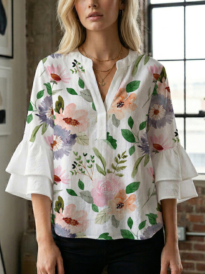 Damen Bluse mit Rüschendetails und auffälligem Animal-Print Drune
