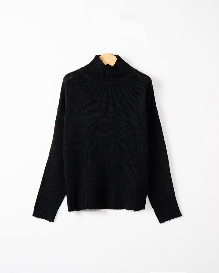 Damen hochgeschlossener Strickpullover mit strukturiertem Design Drune