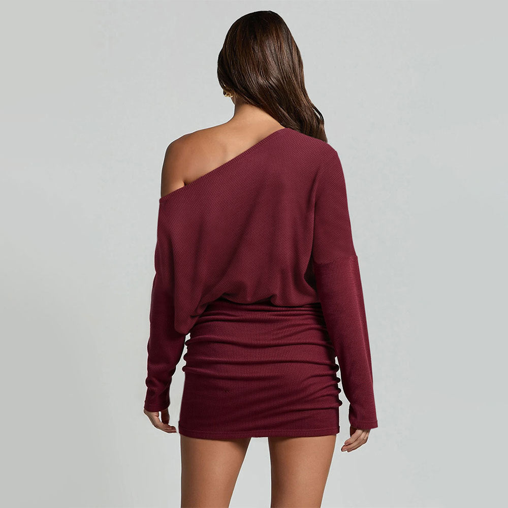 Damen lässiges One-Shoulder-Kleid mit Rippstruktur Drune