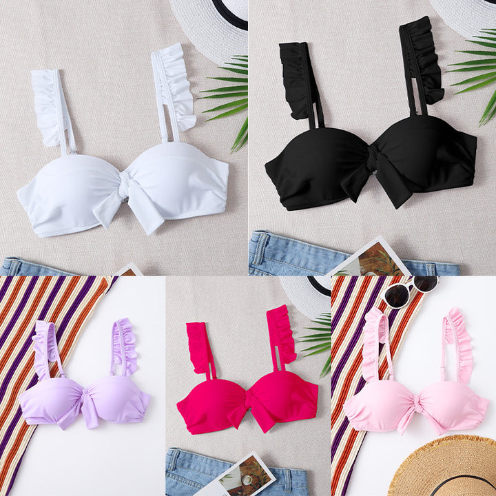 Damen Bikini-Oberteil mit gefransten Trägern und Knoten-Detail Drune