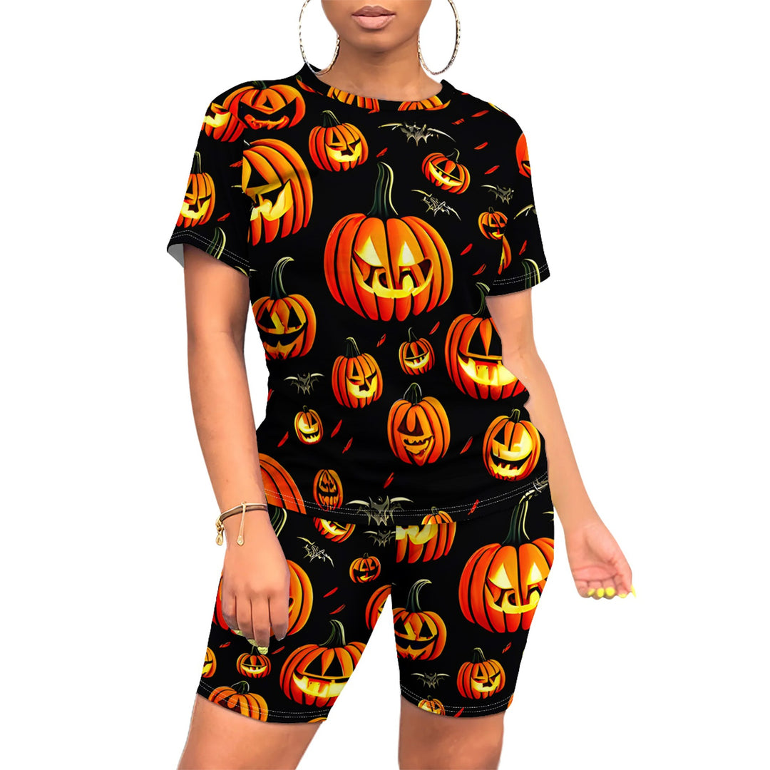 Damen Halloween-Jumpsuit-Set mit kreativem Kürbis-Motiv Drune