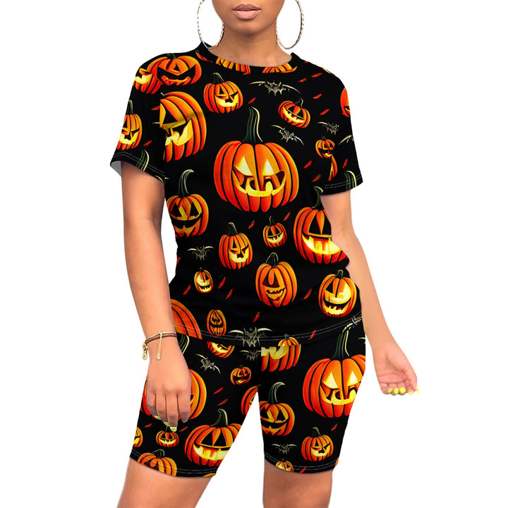 Damen Halloween-Jumpsuit-Set mit kreativem Kürbis-Motiv Drune