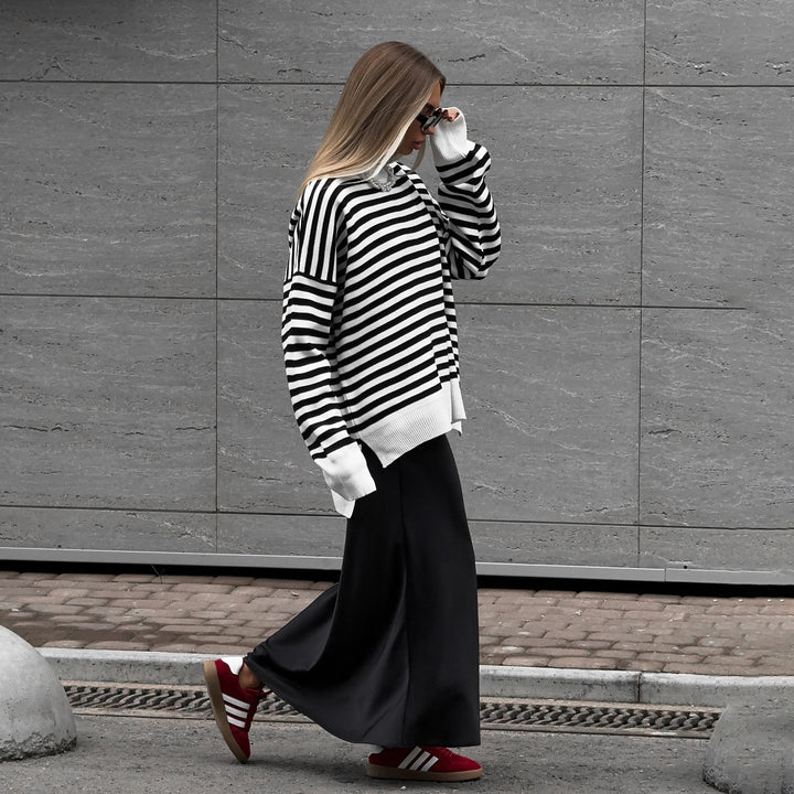Damen gestreifter Pullover im lässigen Oversized-Stil mit breiten Ärmeln Drune