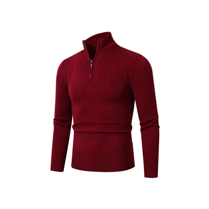 Herren Strickpullover mit modernem Zopfmuster und hohem Stehkragen Drune