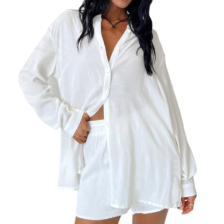 Damen Loungewear-Set mit lässiger Button-Up Bluse und komfortablen Shorts Drune