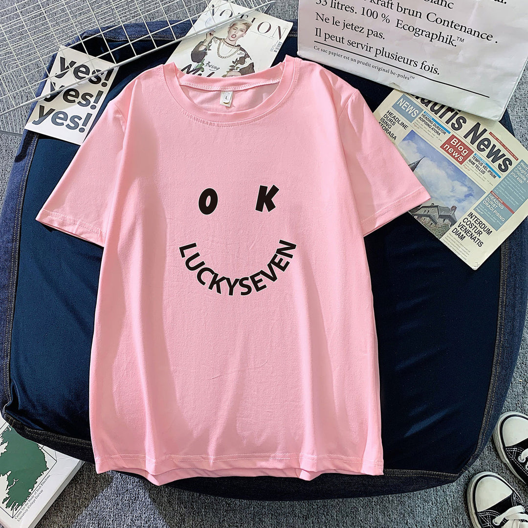 Damen modisches T-Shirt mit lässigem Smiley-Print und hochwertiger Baumwollqualität Drune