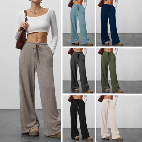 Damen Weit geschnittene Relax-Hose aus elastischem Strickmaterial mit Kordelzug Drune