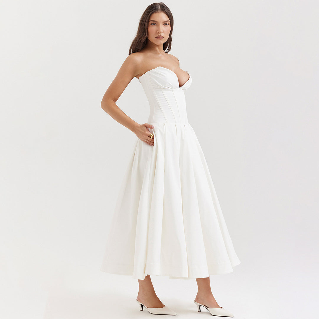 Damen Hochwertiges Abendkleid mit tailliertem Oberteil und voluminösem Rock Drune