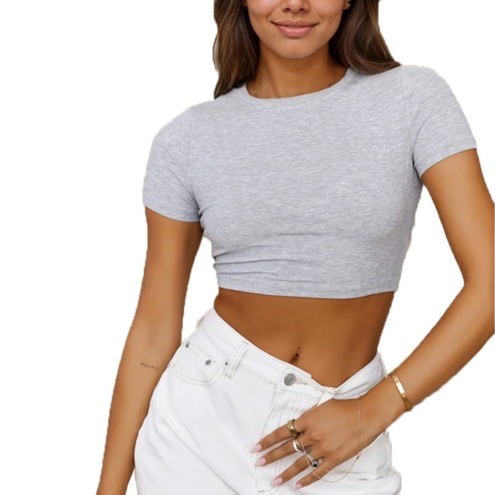 Damen kurzes, figurbetontes T-Shirt mit elegantem Rundhalsausschnitt Drune