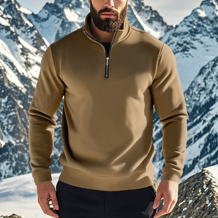Herren nan halbhoher Reißverschluss-Sweatpullover mit Stehkragen weichem Fleecefutter und elastischen Bündchen Drune