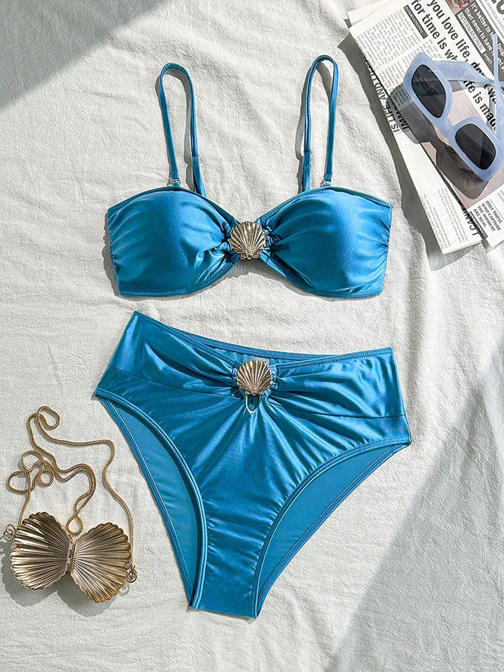 Damen Bandeau-Bikini mit elegantem Muschel-Detail und hohem Beinausschnitt Drune