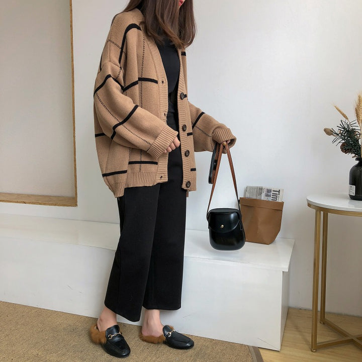Damen Stilvolle Strickjacke mit farblich abgestimmtem Blockdesign Drune