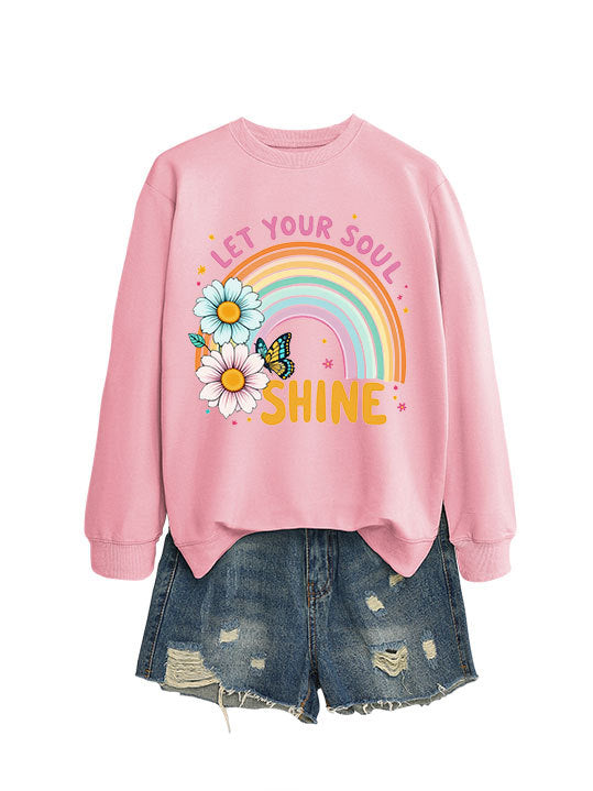 Damen Sweatshirt mit buntem Farbverlauf und floralem Grafikdesign Drune