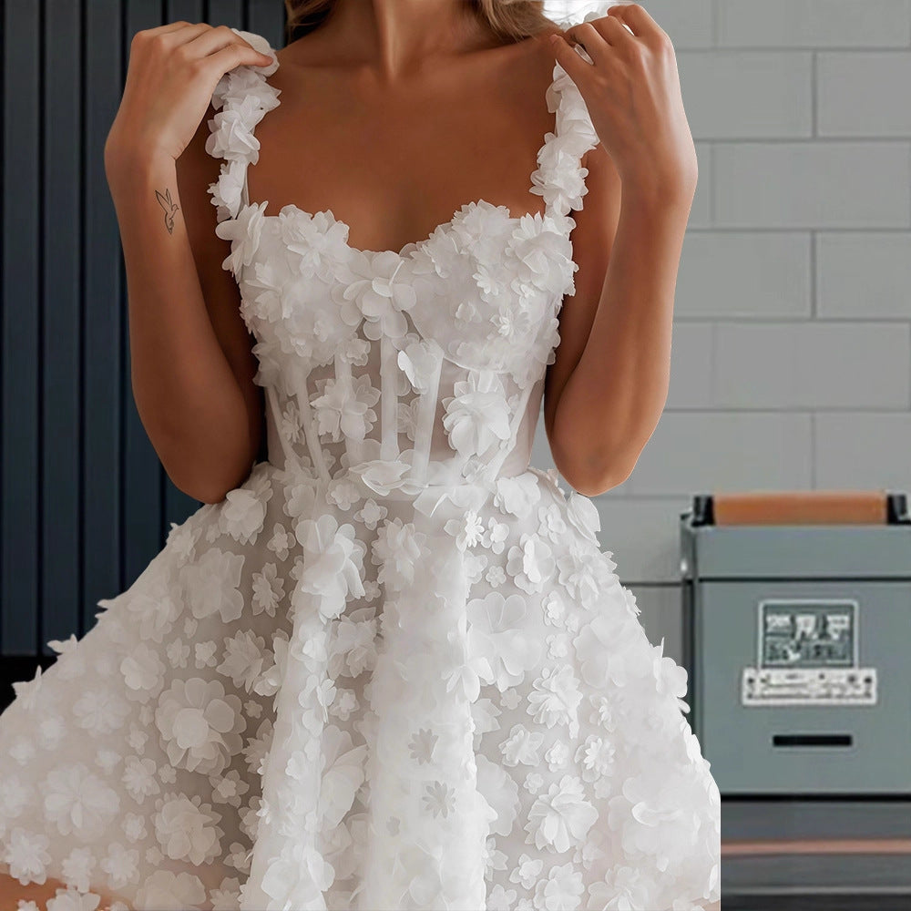 Damen Elegantes Maxikleid mit floralen Applikationen und transparenten Ärmeln Drune