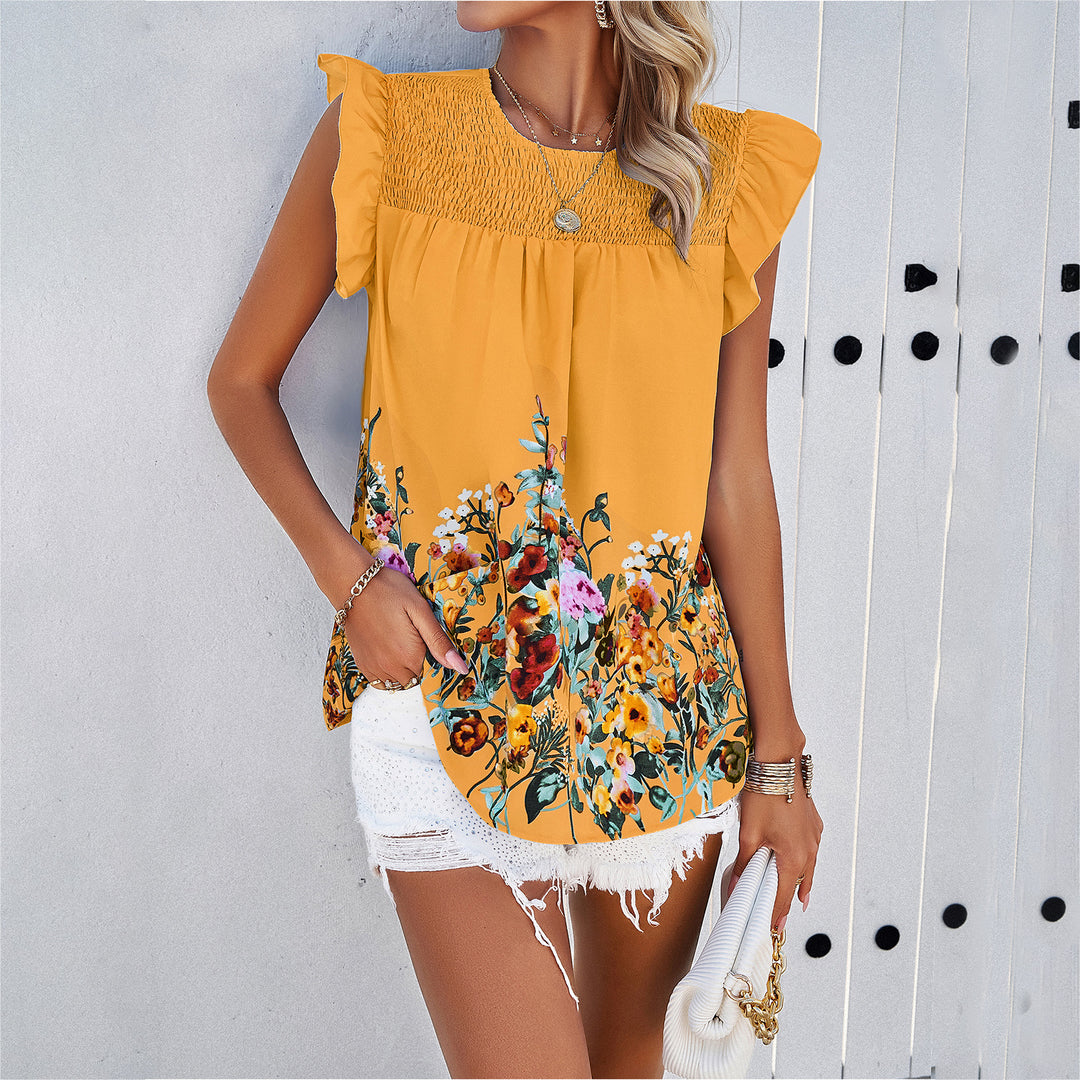 Damen Bluse mit floralen Akzenten und Rüschendetails Drune