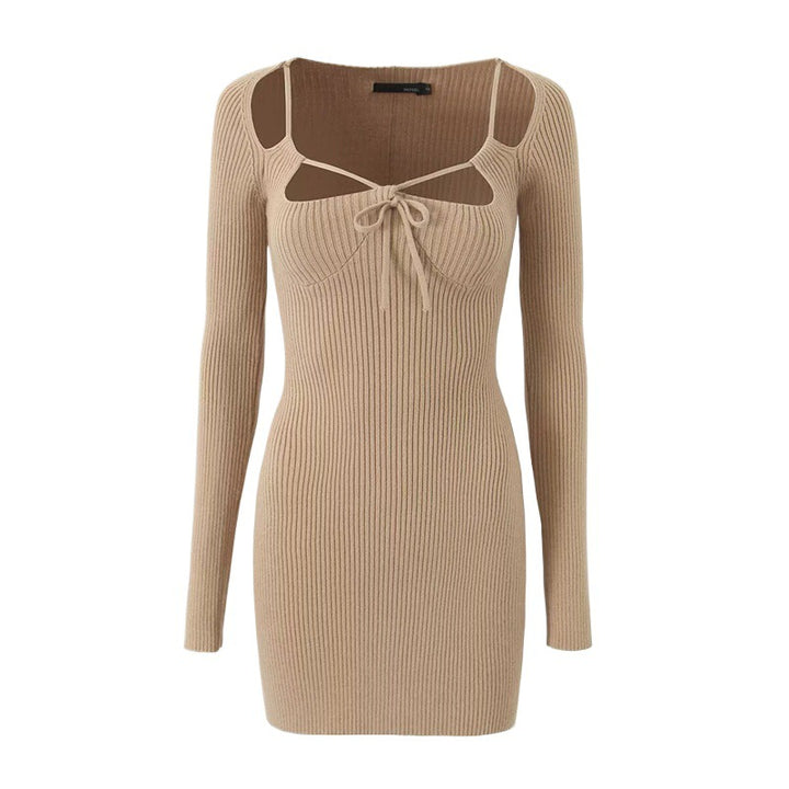 Damen figurbetontes Rippkleid mit Cut-Out-Details und langen Ärmeln Drune