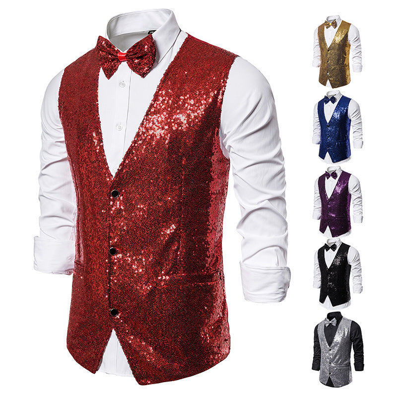 Herren Pailletten Kleid Weste Set Drune