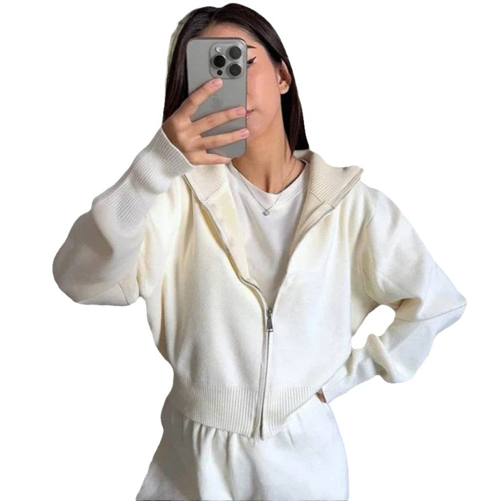 Damen Sportlicher Strickpullover mit hohem Kragen und Reißverschluss Drune