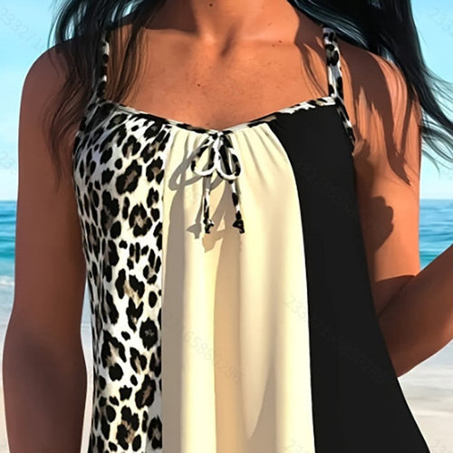 Damen Tankini-Set mit modischem Leopardenmuster und verstellbaren Trägern Drune
