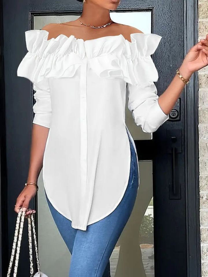 Damen Bluse mit raffinierten Rüschendetails und modischem Off-Shoulder Schnitt Drune