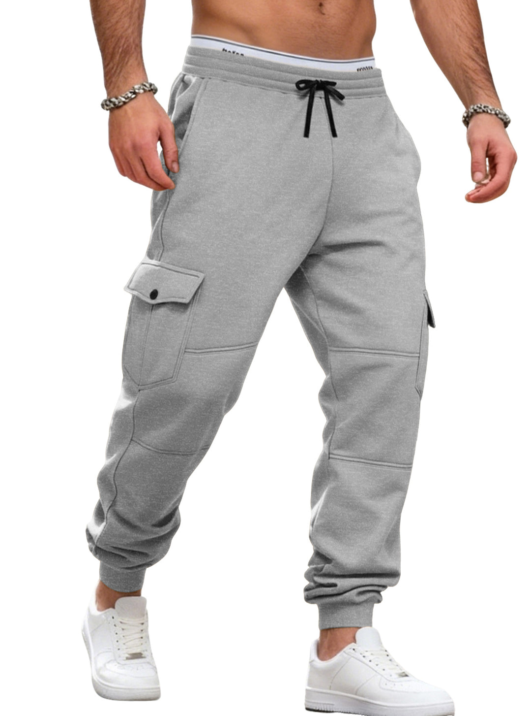 Herren nan sportive Jogginghose mit Cargotaschen Kordelzug und geripptem Knöchelsaum Drune