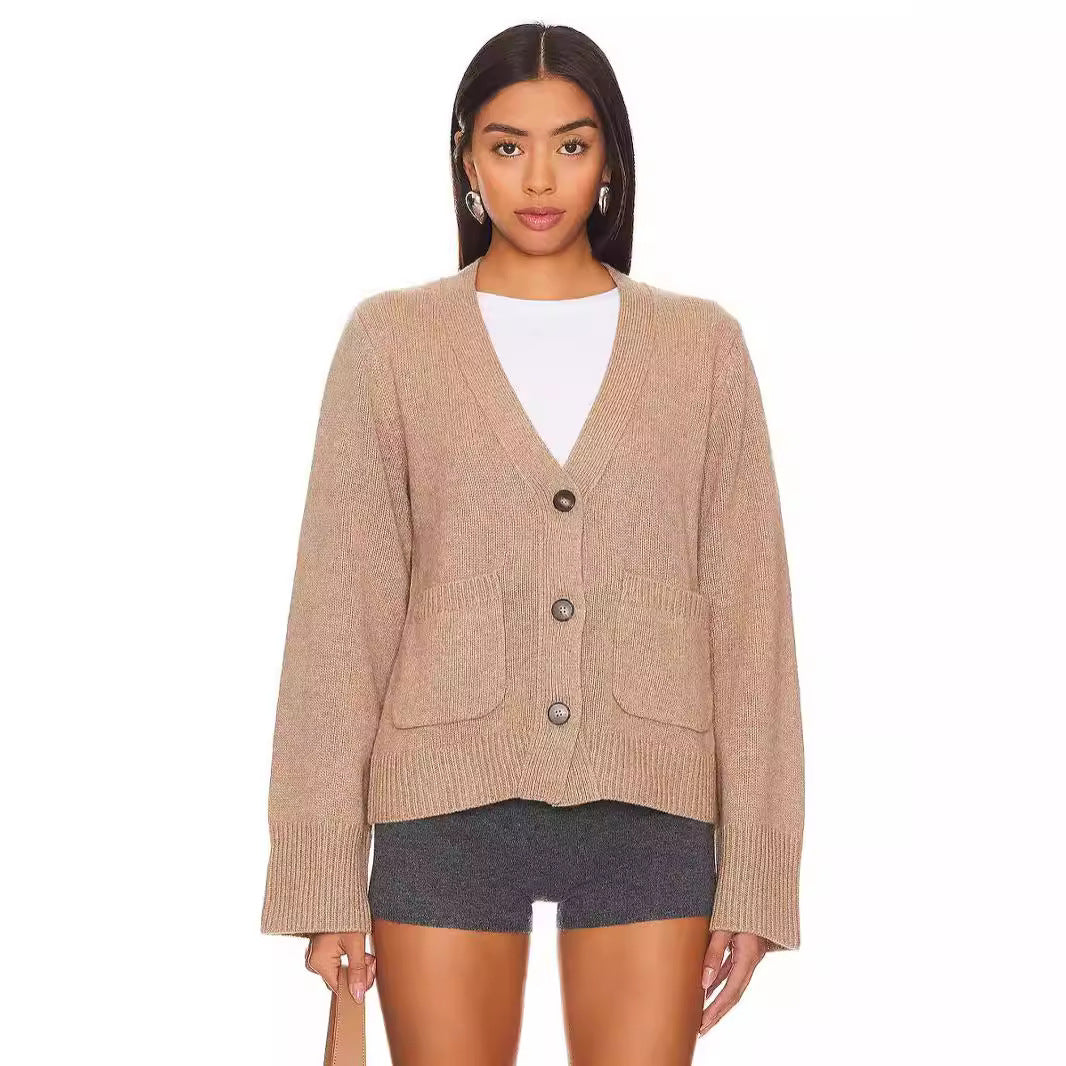 Damen Strickjacke mit V-Ausschnitt und großen Taschen Drune