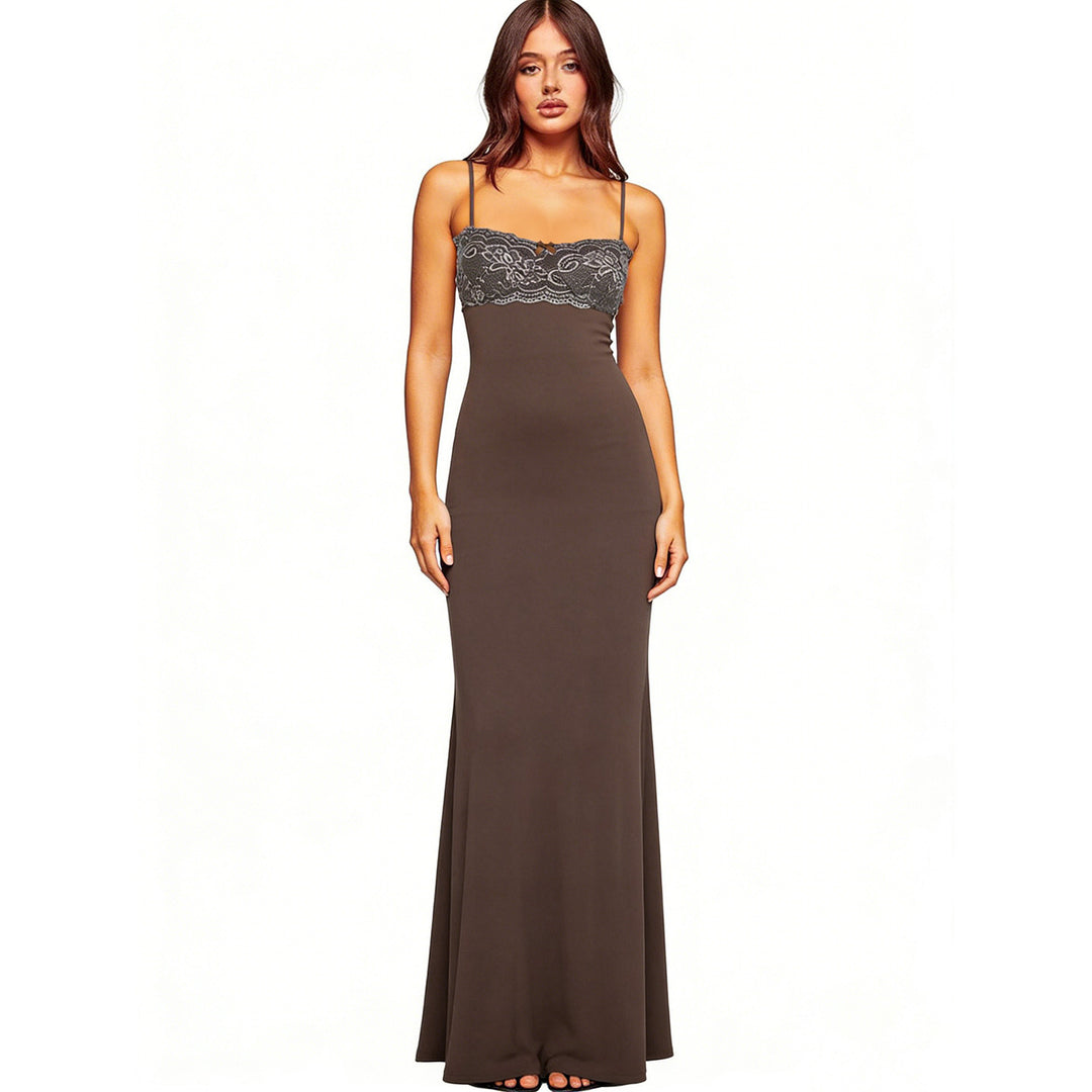 Damen elegantes Maxikleid mit Spitzendetails Drune