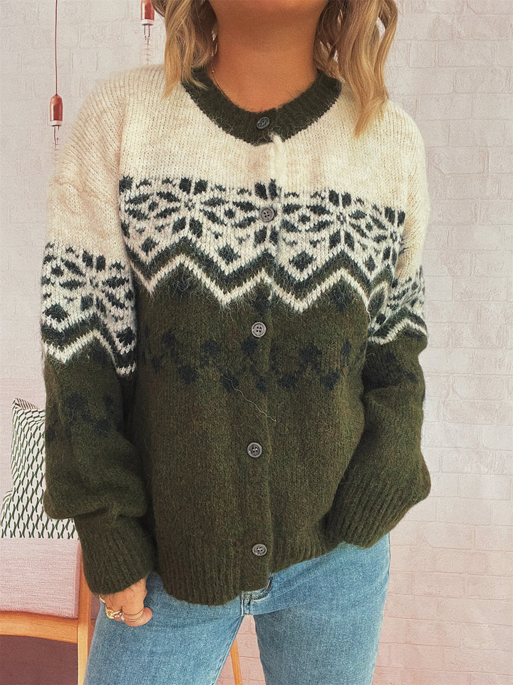Damen kuschelige Strickjacke mit großem Muster und hochwertiger Verarbeitung Drune