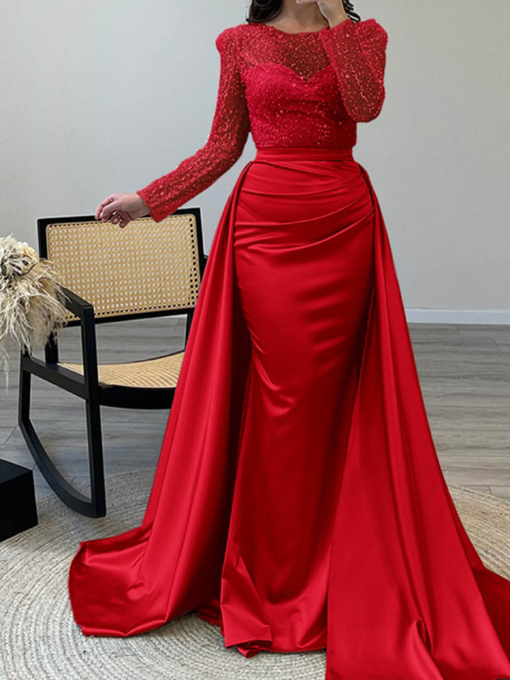 Damen Abendkleid mit funkelndem Paillettenoberteil und elegantem Satinrock Drune