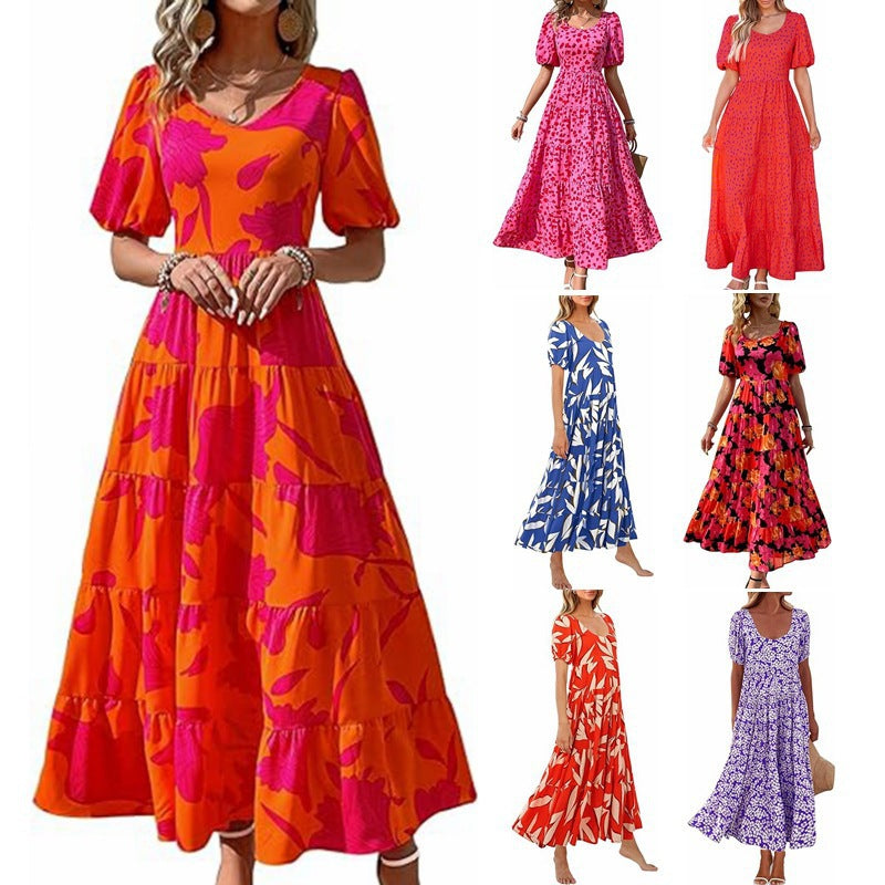 Damen Maxikleid mit schwingendem Saum und floralem Muster Drune