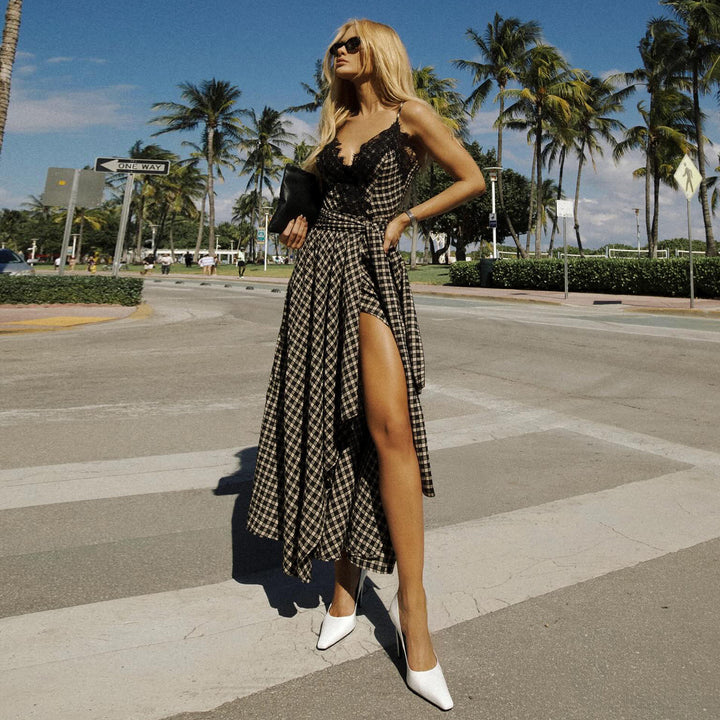 Damen Maxikleid mit aufregendem asymmetrischem Saum und feinen Spitzendetails Drune