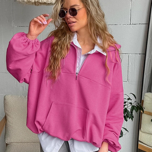 Damen lässiger Oversized-Pullover mit Stehkragen Drune