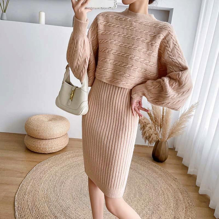 Damen Strickkleid mit Crop-Top und Rippstruktur Drune
