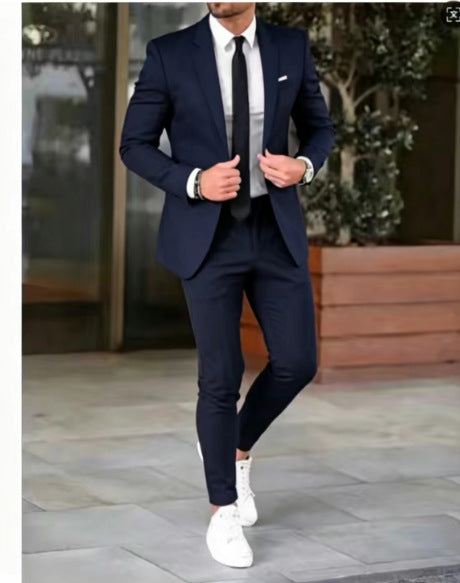 Herren nan tailliertes Anzugset aus leichtem Stretch-Twill mit Ein-Knopf-Sakko und Flat-Front-Hose Drune