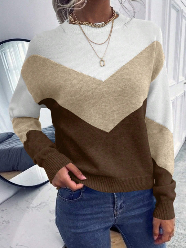 Damen Pullover mit stylischem V-Ausschnitt und geometrischem Muster Drune