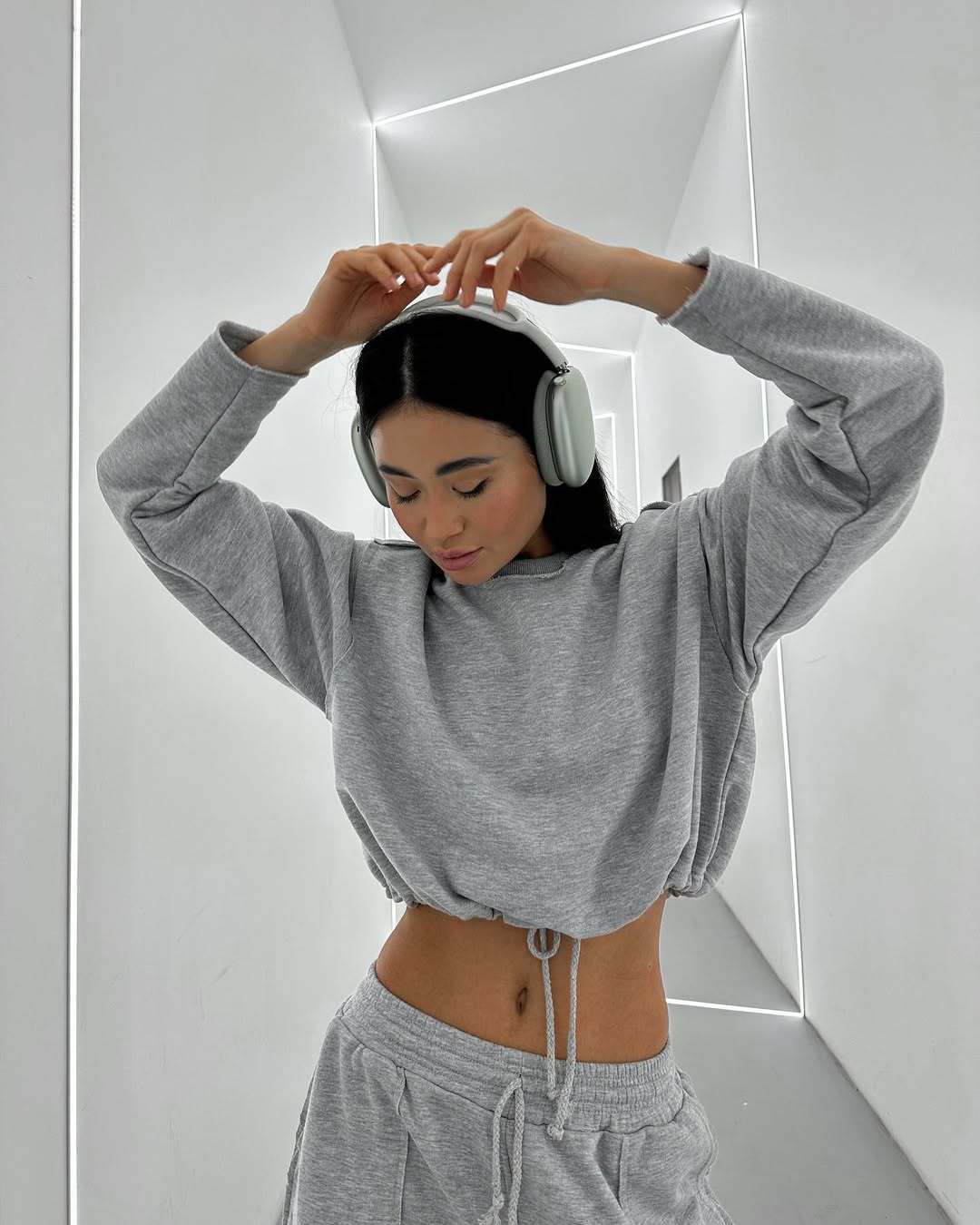 Damen lässiger Cropped Sweatshirt mit Kordelzug Drune