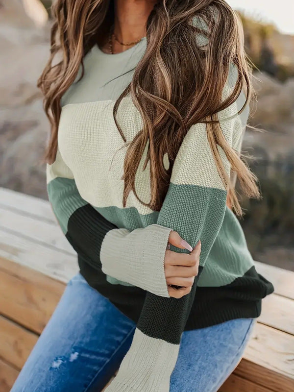 Damen Lässiger Pullover mit modischem Blockstreifen-Design Drune