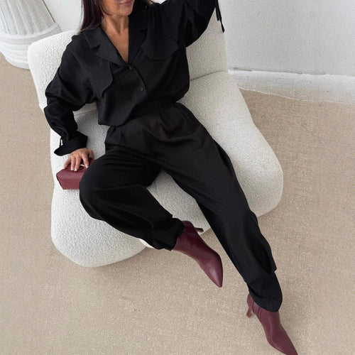Damen Zweiteiler mit modischer Bluse und eleganter Hose Drune