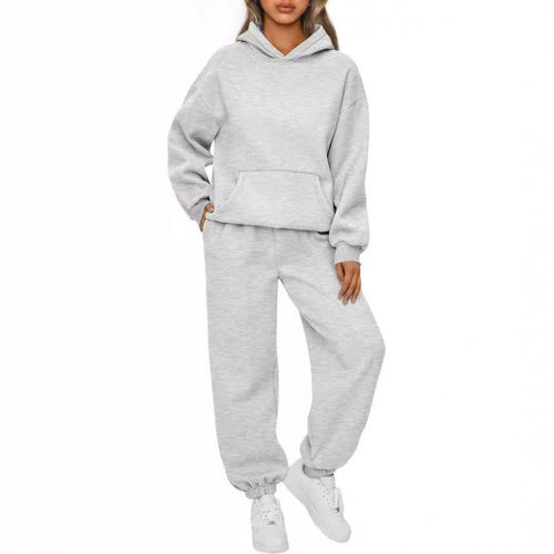 Damen nan Oversize Kapuzenpullover und Fleece Jogginghose Set mit Kängurutasche Drune